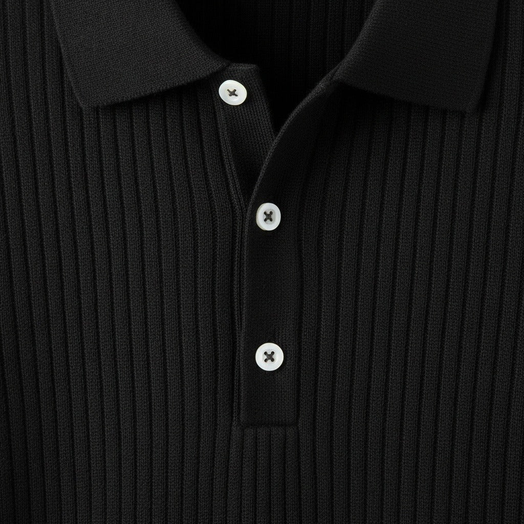 Polo Shirt Striped Men - Black - Texture Close Up