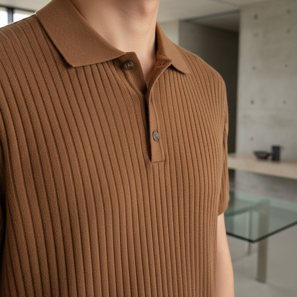 Polo Shirt Striped Men - Brown - Back View