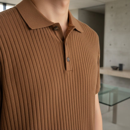 Polo Shirt Striped Men - Brown - Back View