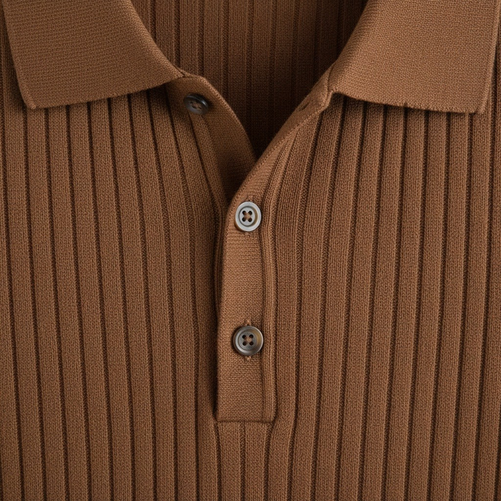 Polo Shirt Striped Men - Brown - Texture Close Up