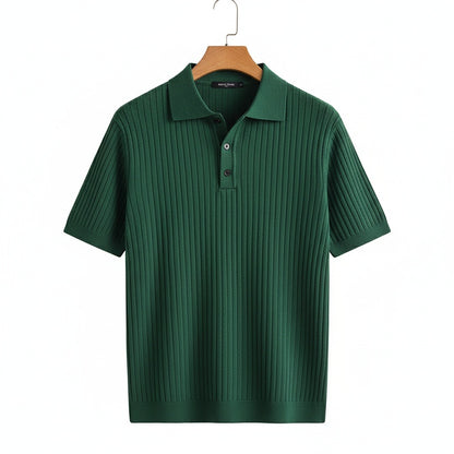 Polo Shirt Striped Men - Forest Green - Front View