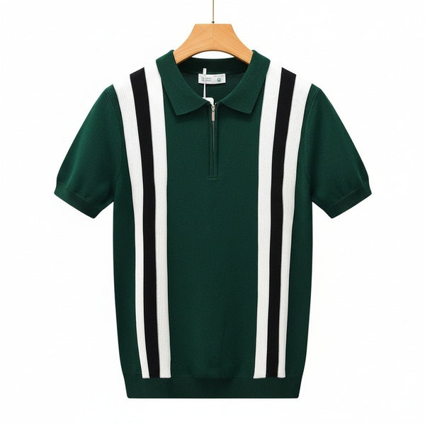 Polo Shirt with Zip - Dark Green - Front View