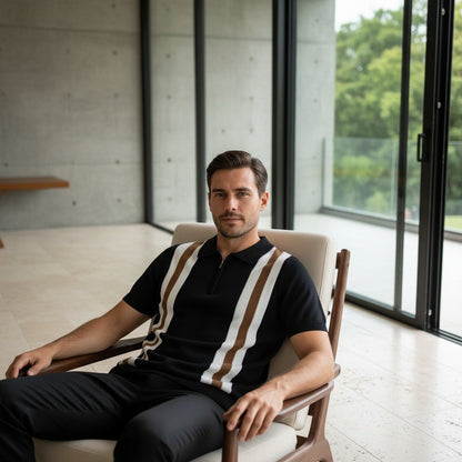 Polo Shirt with Zip - Espresso - Side Profile