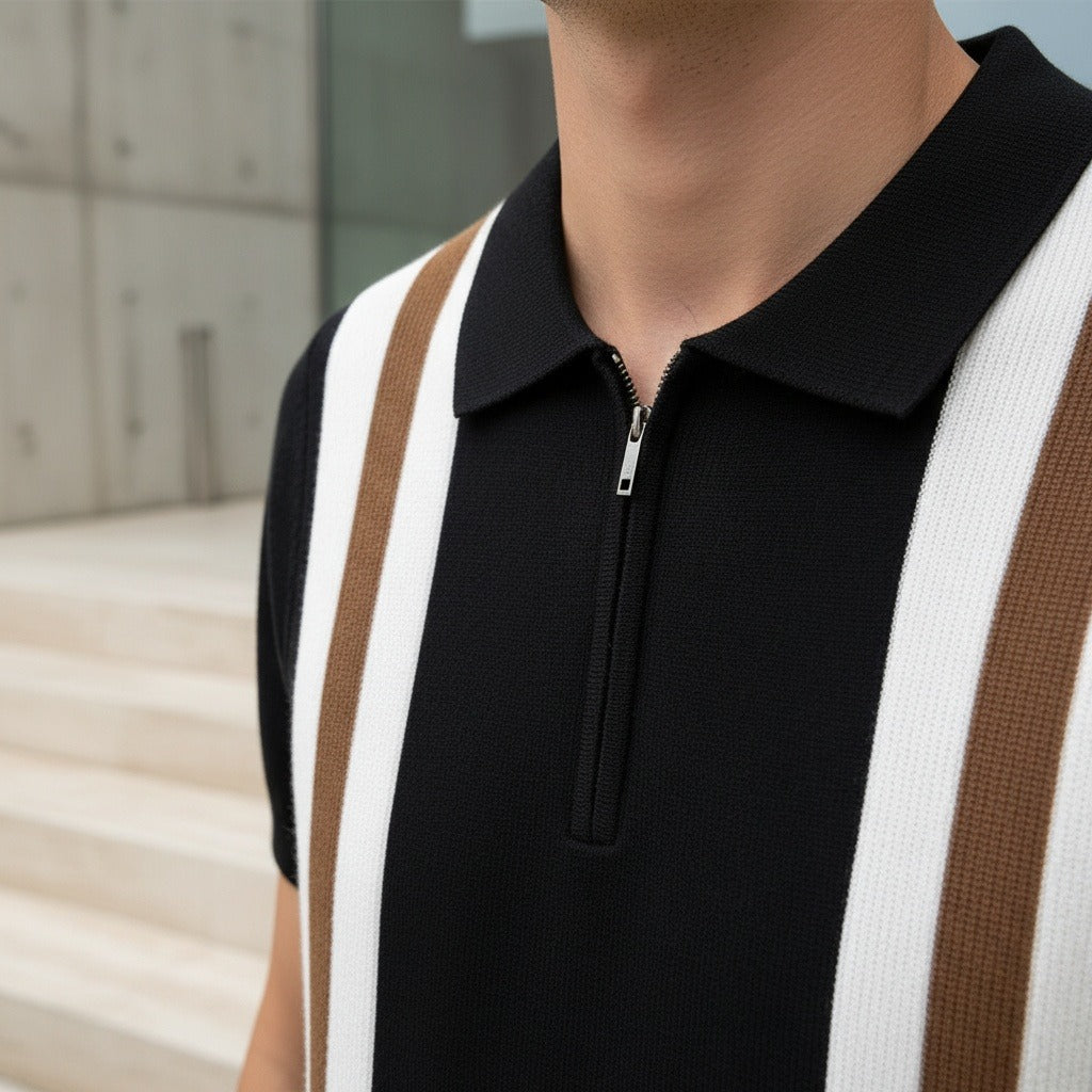 Polo Shirt with Zip - Espresso - Back View
