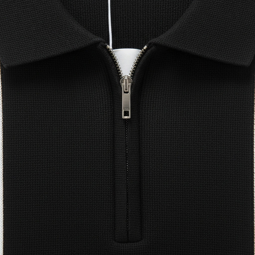 Polo Shirt with Zip - Espresso - Texture Close Up