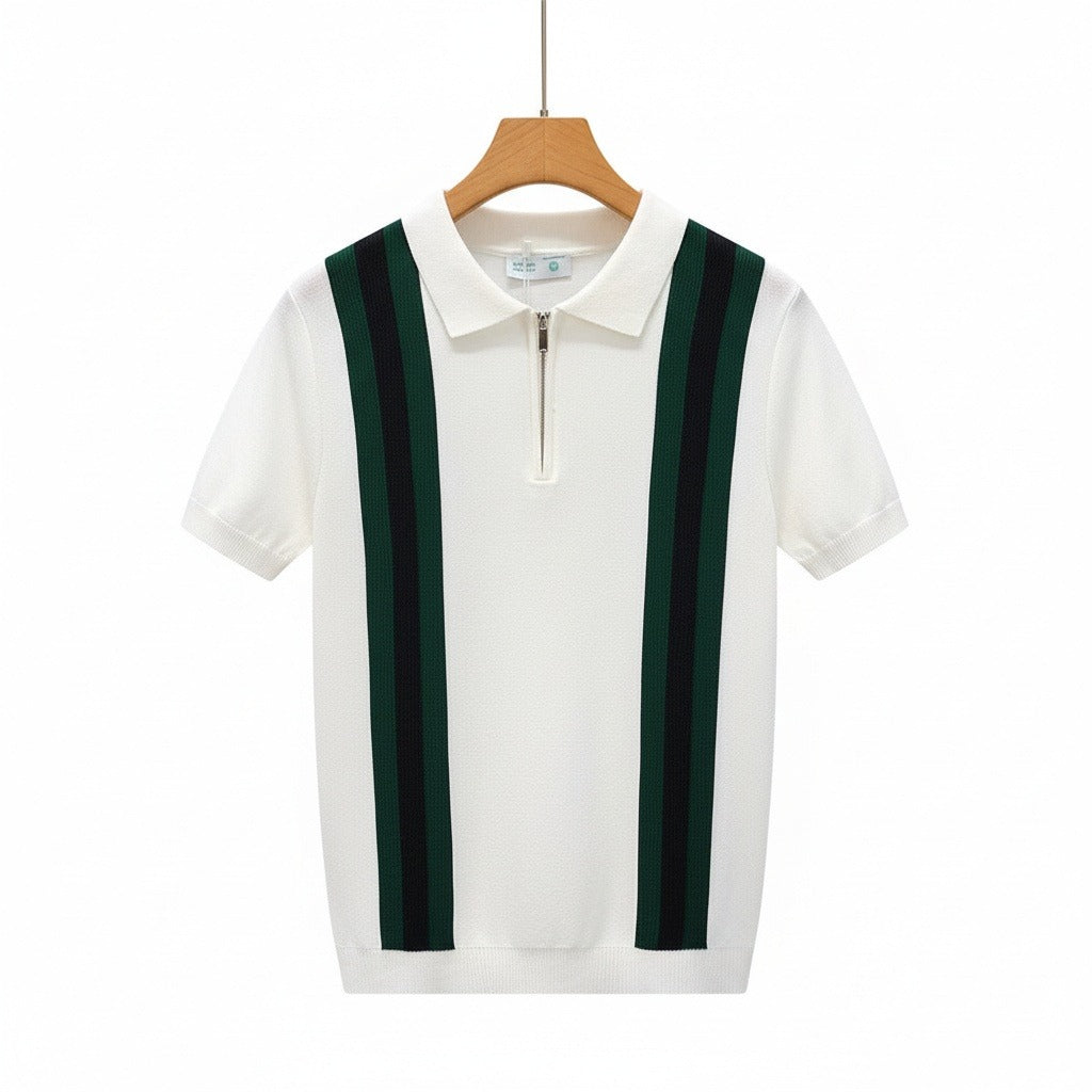 Polo Shirt with Zip - Forest Green - Front View