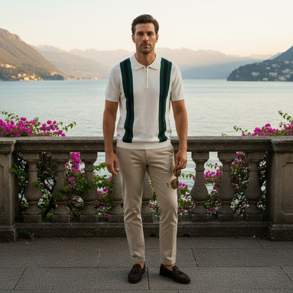 Polo Shirt with Zip - Forest Green - Angled Shot