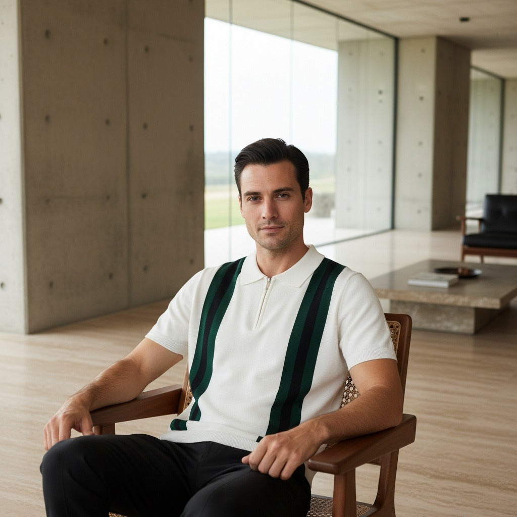 Polo Shirt with Zip - Forest Green - Side Profile