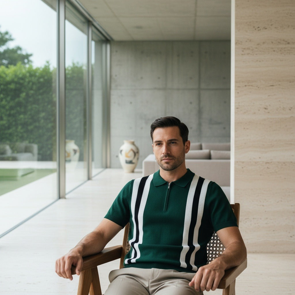 Polo Shirt with Zip - Dark Green - Side Profile