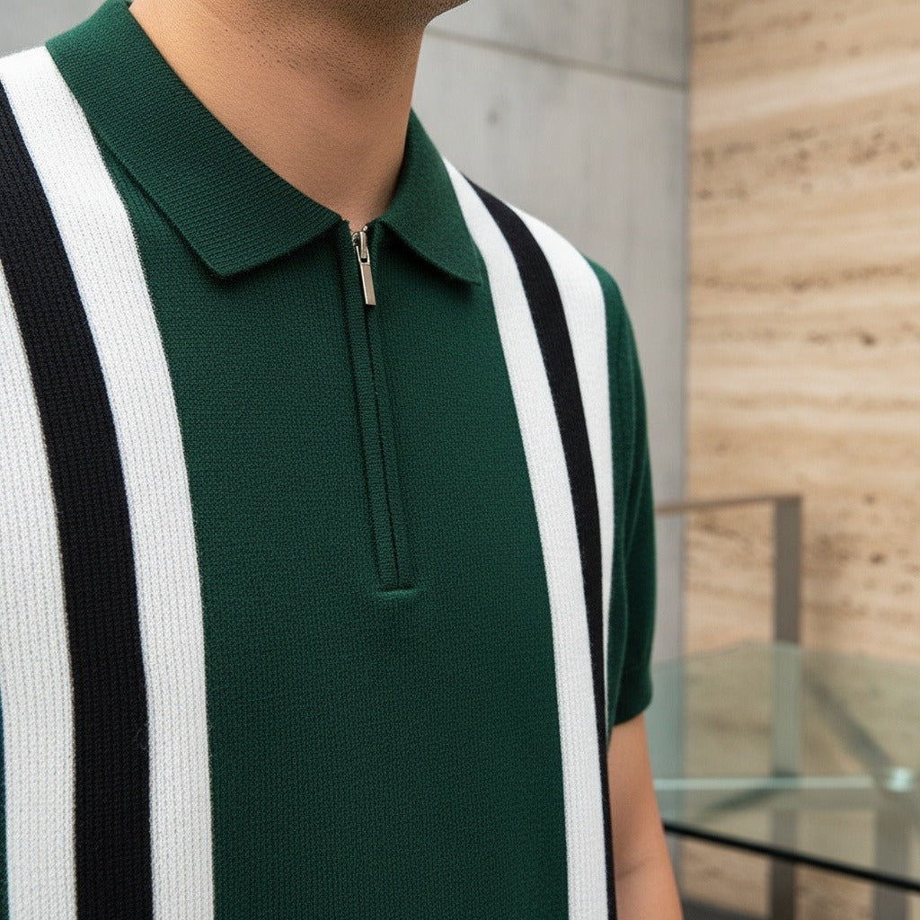Polo Shirt with Zip - Dark Green - Back View