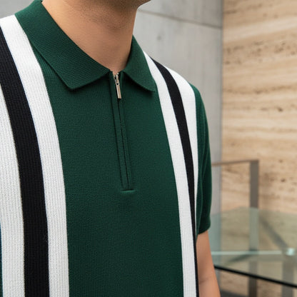 Polo Shirt with Zip - Dark Green - Back View