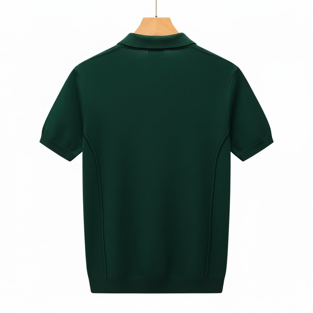 Polo Shirt with Zip - Dark Green - Fabric Detail