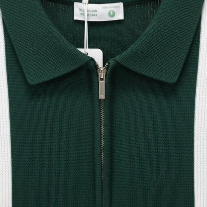 Polo Shirt with Zip - Dark Green - Texture Close Up