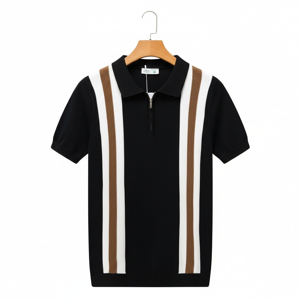 Polo Shirt with Zip - Espresso - Front View