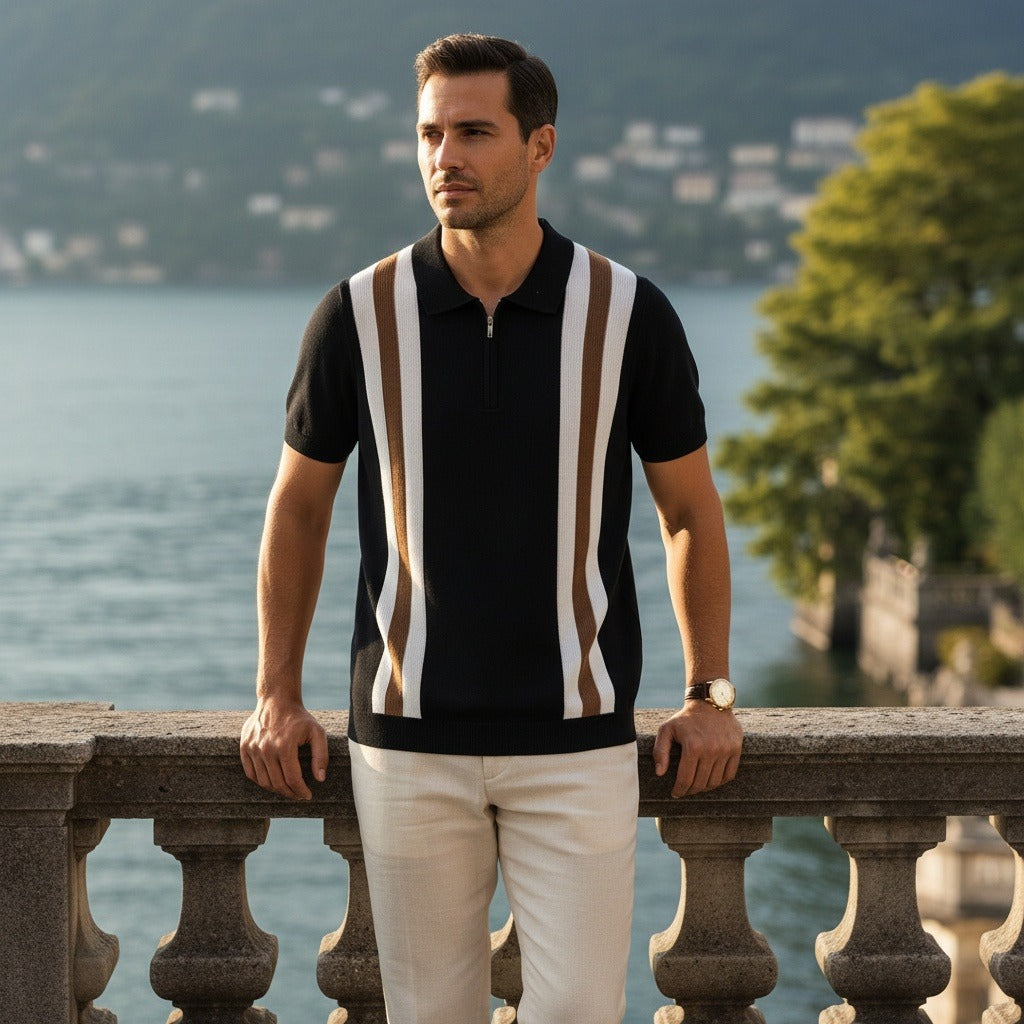Polo Shirt with Zip - Espresso - Angled Shot