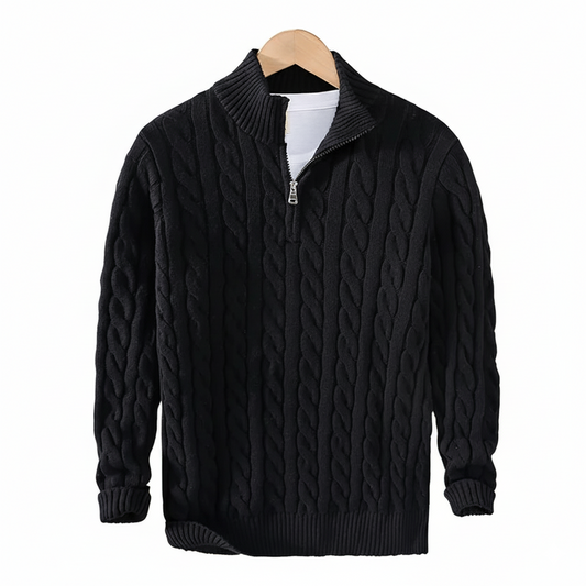 Quarter Zip Sweater Black - Black - Front View