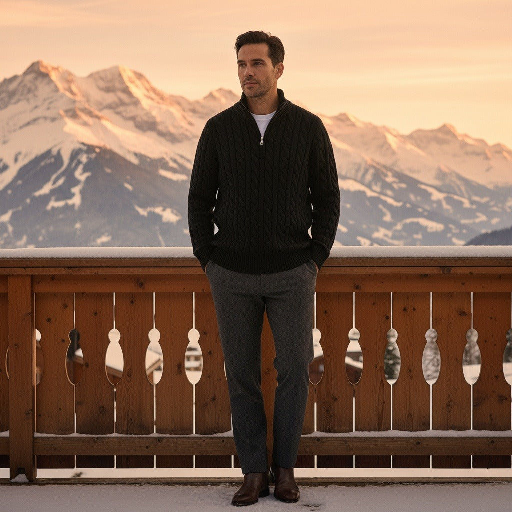 Quarter Zip Sweater Black - Black - Angled Shot