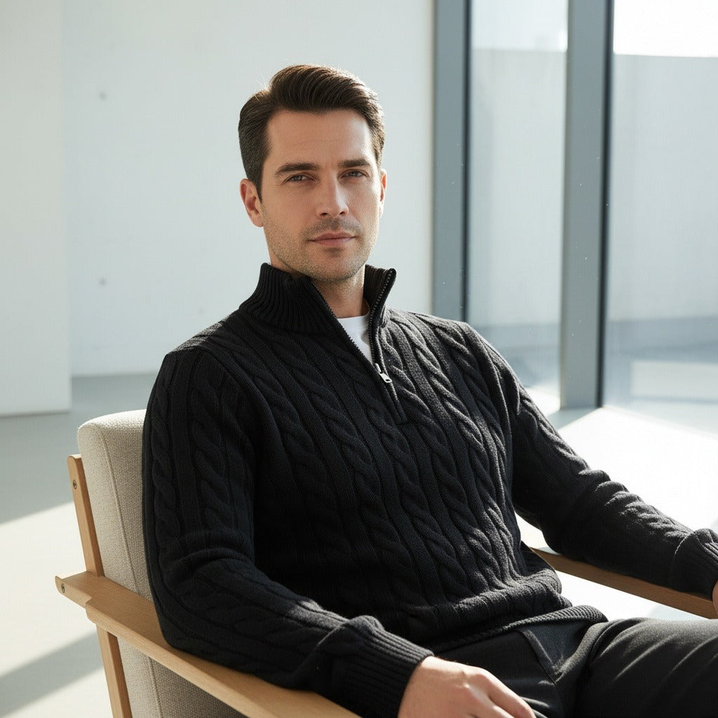 Quarter Zip Sweater Black - Black - Side Profile