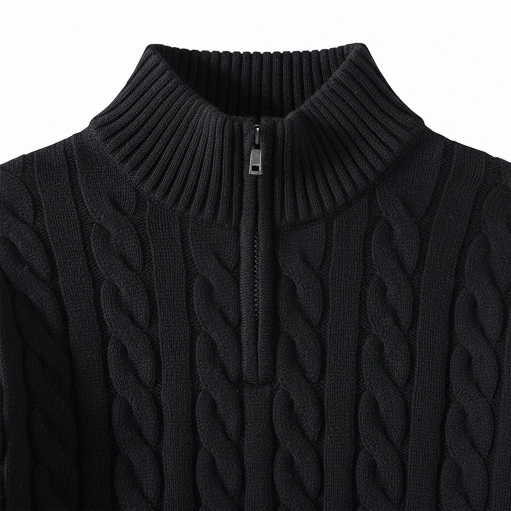 Quarter Zip Sweater Black - Black - Texture Close Up