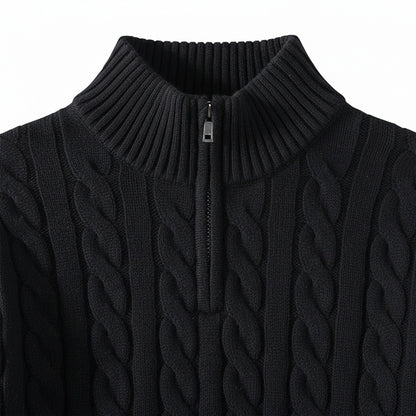 Quarter Zip Sweater Black - Black - Texture Close Up