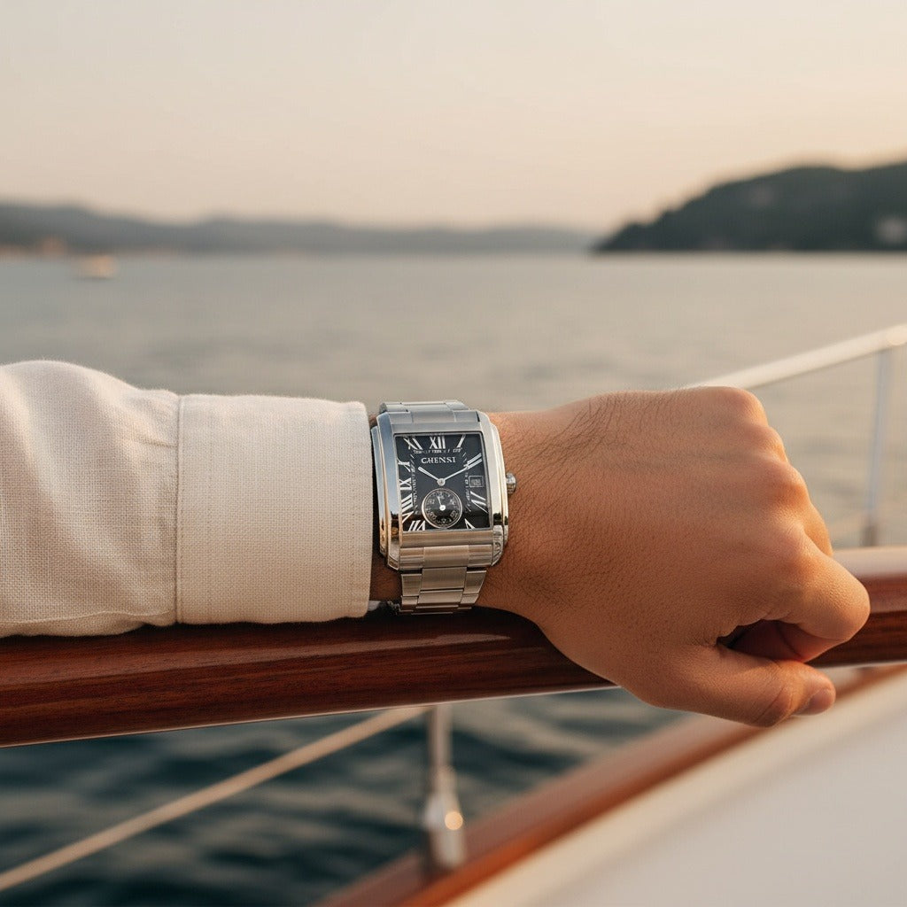 Rectangle Watch - Silver - Angled Shot