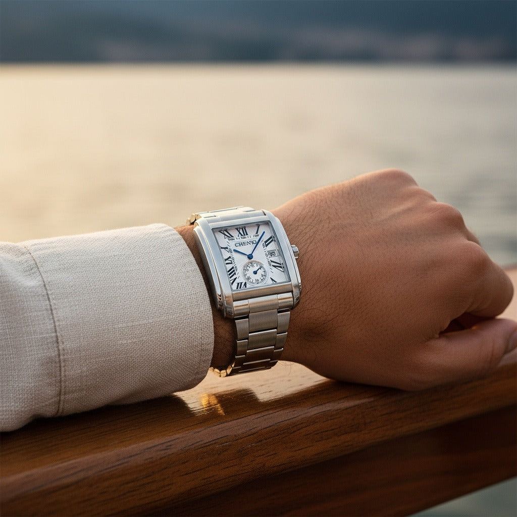 Rectangle Watch - Platinum - Angled Shot