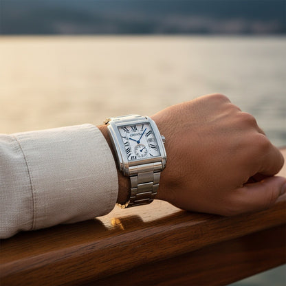 Rectangle Watch - Platinum - Angled Shot