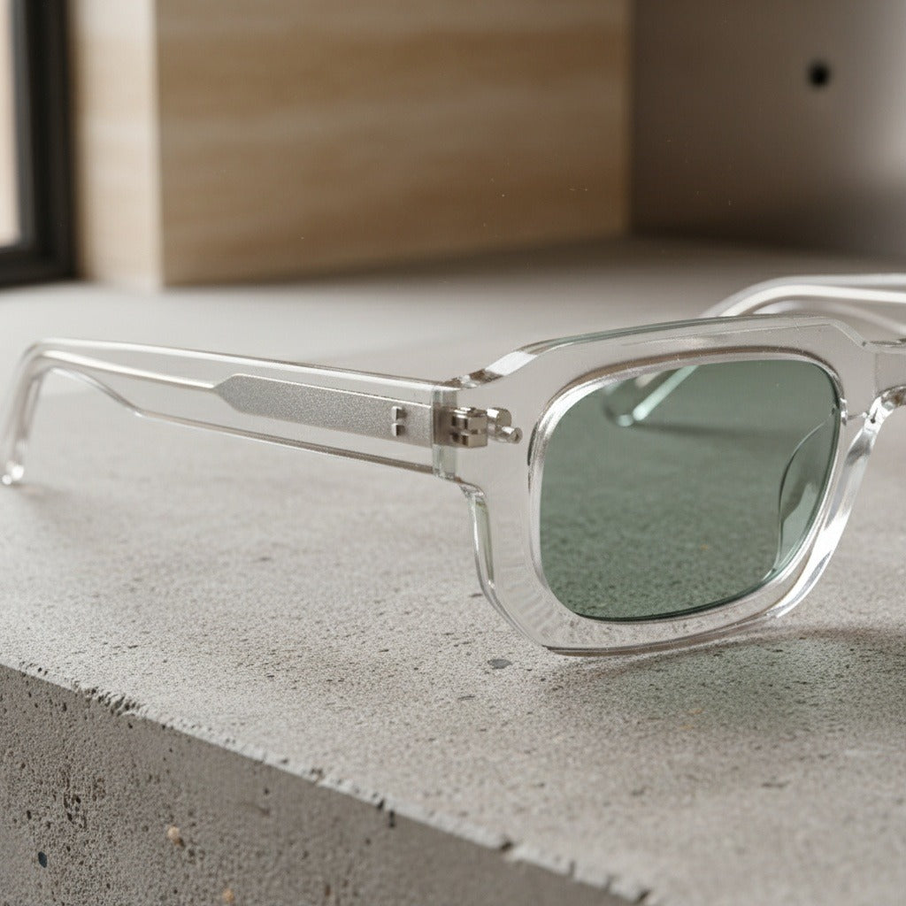Rectangular Transparent Sunglasses - Transparent - Back View