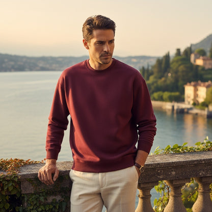 Red Crew Neck Sweater Men - Red - Angled Shot