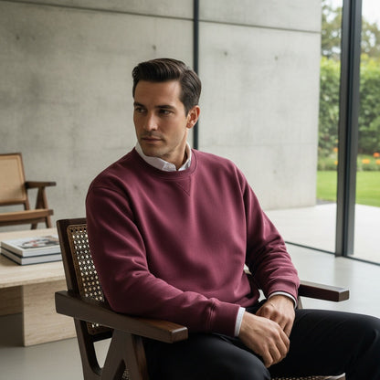 Red Crew Neck Sweater Men - Red - Side Profile