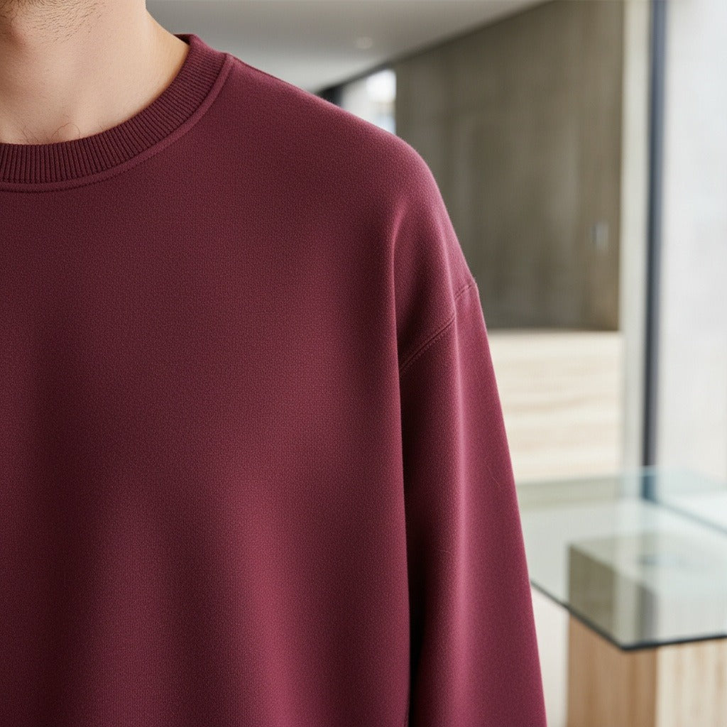 Red Crew Neck Sweater Men - Red - Back View