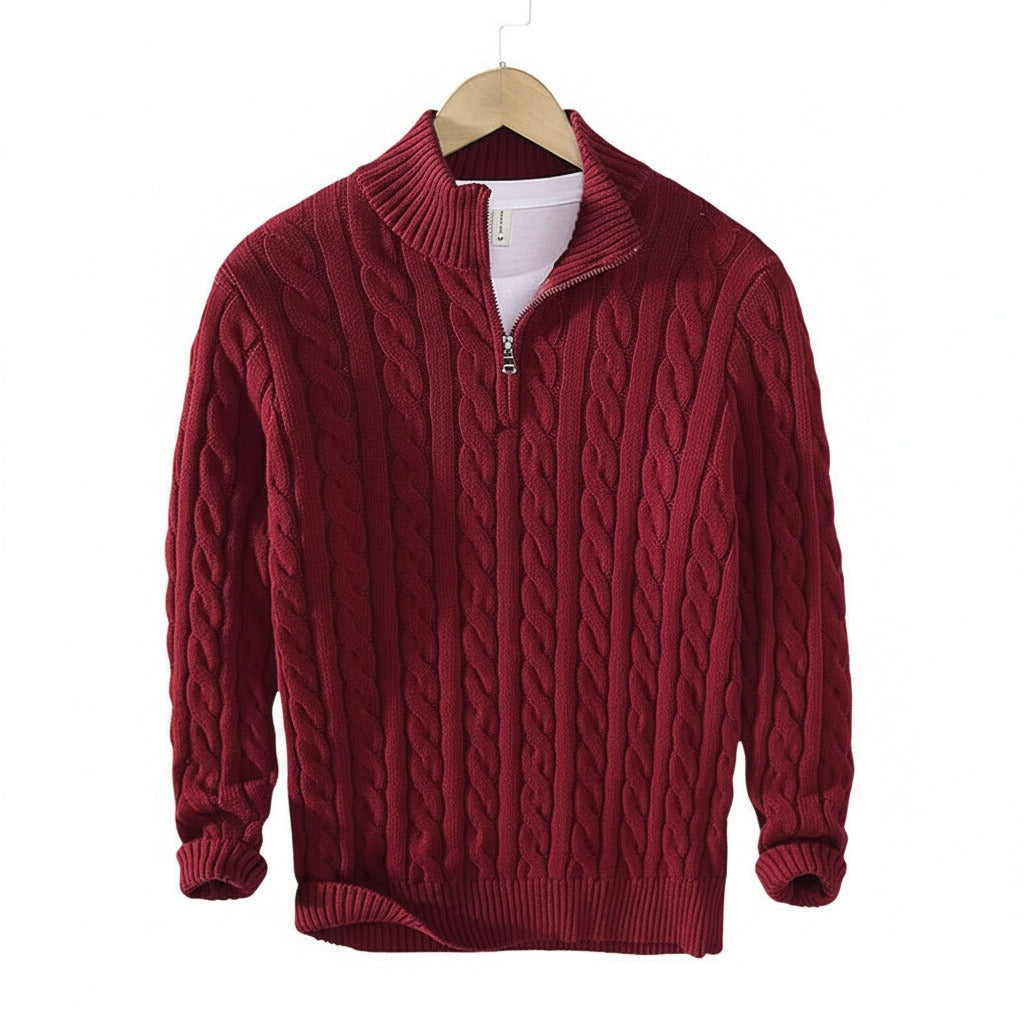 Red Quarter Zip Sweater - Red - Front View