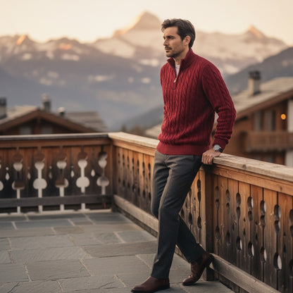 Red Quarter Zip Sweater - Red - Angled Shot