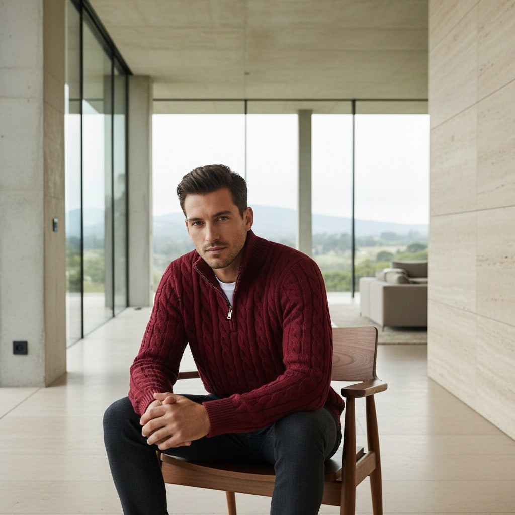 Red Quarter Zip Sweater - Red - Side Profile