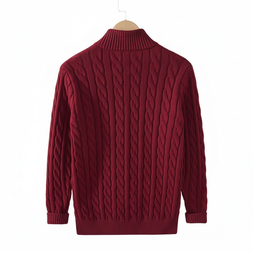 Red Quarter Zip Sweater - Red - Fabric Detail