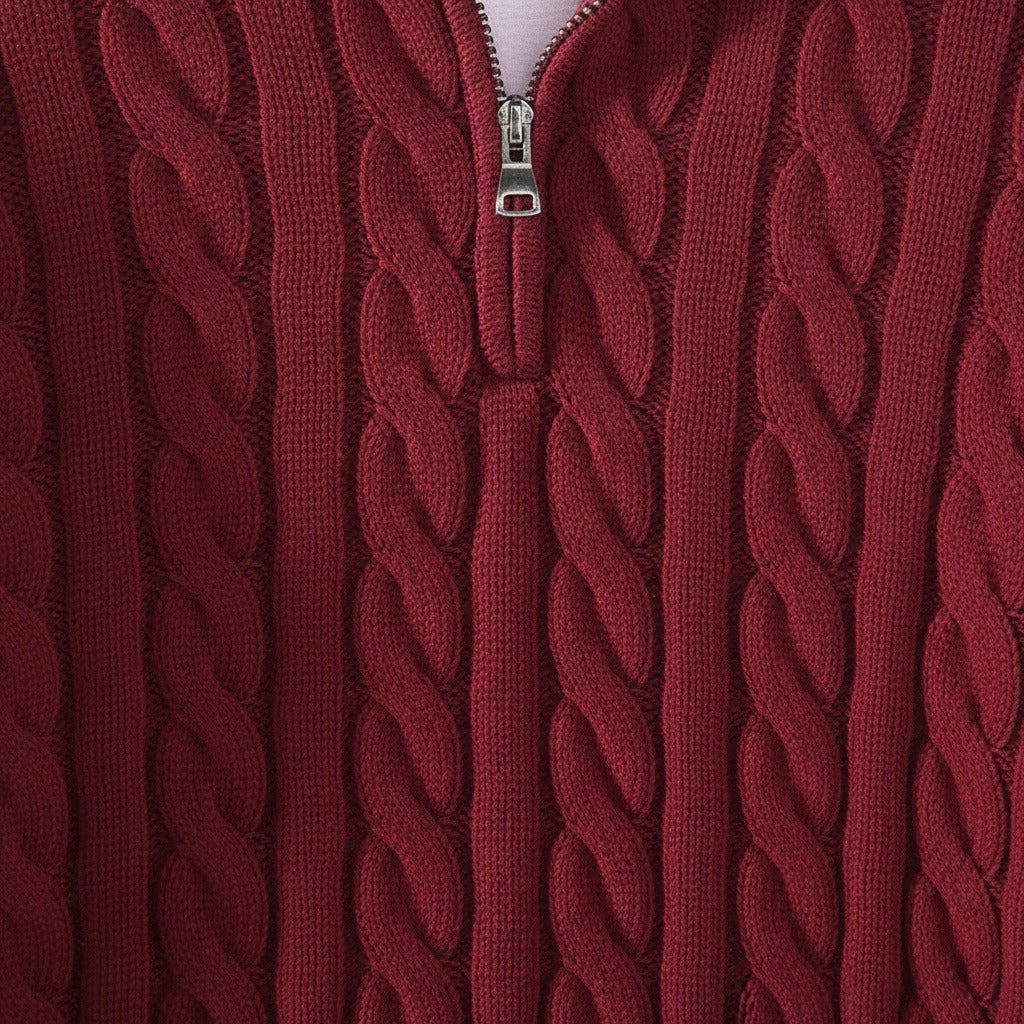Red Quarter Zip Sweater - Red - Texture Close Up