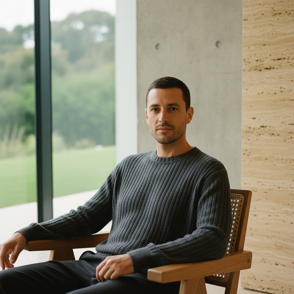 Ribbed Long Sleeve T Shirt - Charcoal Heather - Side Profile