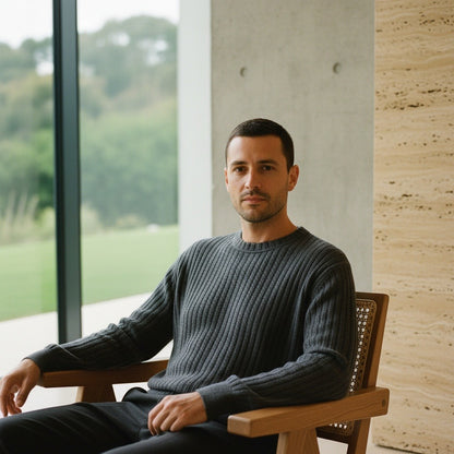 Ribbed Long Sleeve T Shirt - Charcoal Heather - Side Profile