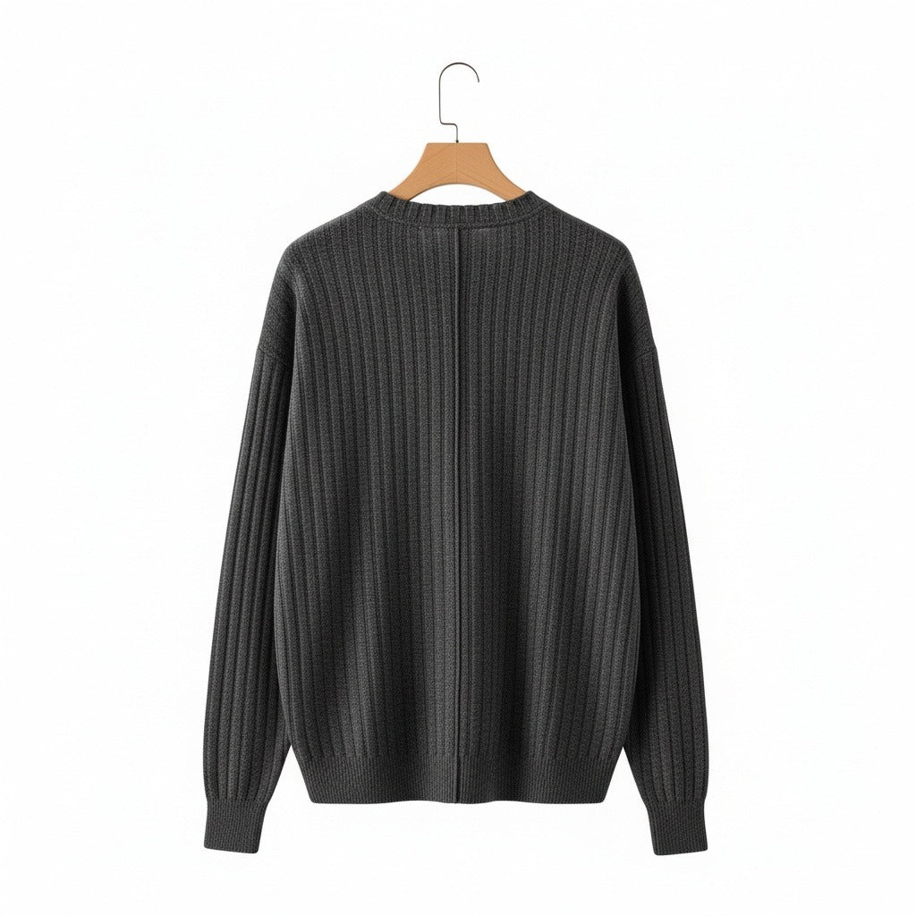 Ribbed Long Sleeve T Shirt - Charcoal Heather - Fabric Detail