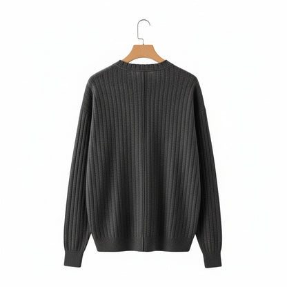 Ribbed Long Sleeve T Shirt - Charcoal Heather - Fabric Detail