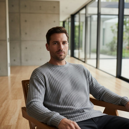 Ribbed Long Sleeve T Shirt - Light Gray - Side Profile