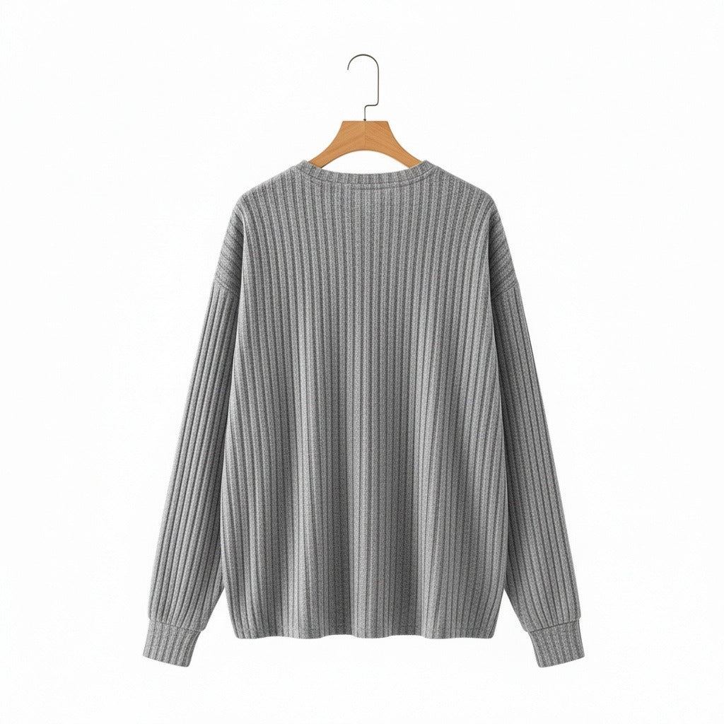 Ribbed Long Sleeve T Shirt - Light Gray - Fabric Detail