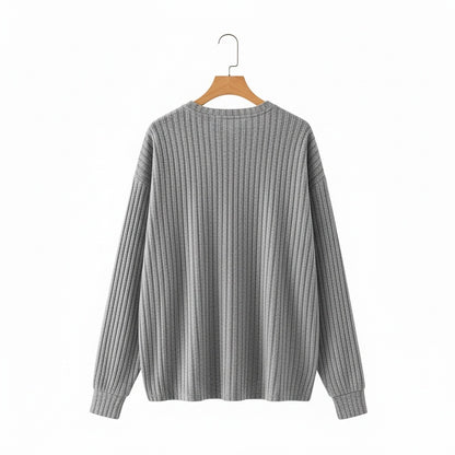 Ribbed Long Sleeve T Shirt - Light Gray - Fabric Detail