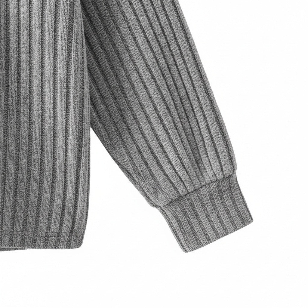 Ribbed Long Sleeve T Shirt - Light Gray - Texture Close Up