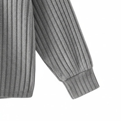 Ribbed Long Sleeve T Shirt - Light Gray - Texture Close Up
