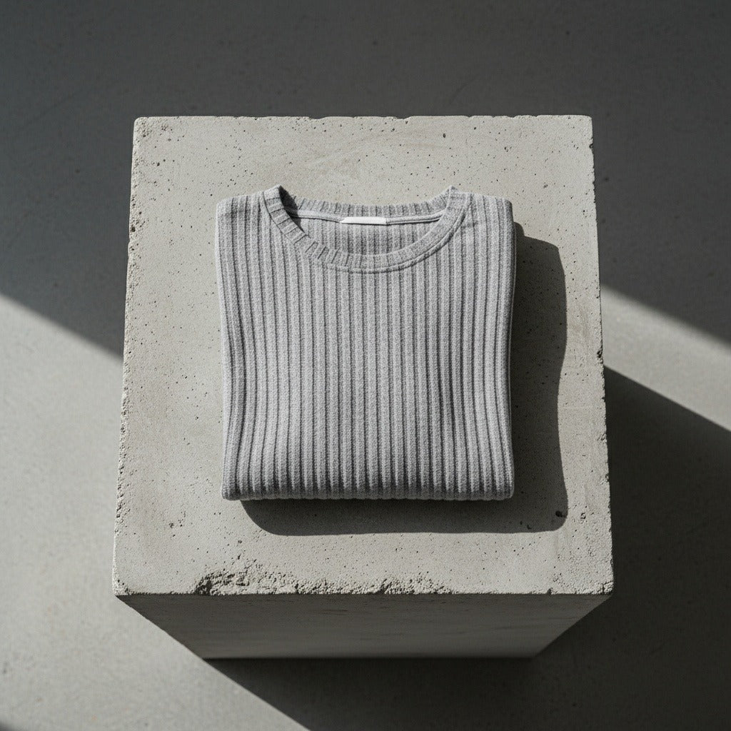 Ribbed Long Sleeve T Shirt - Light Gray - Lifestyle Inspiration