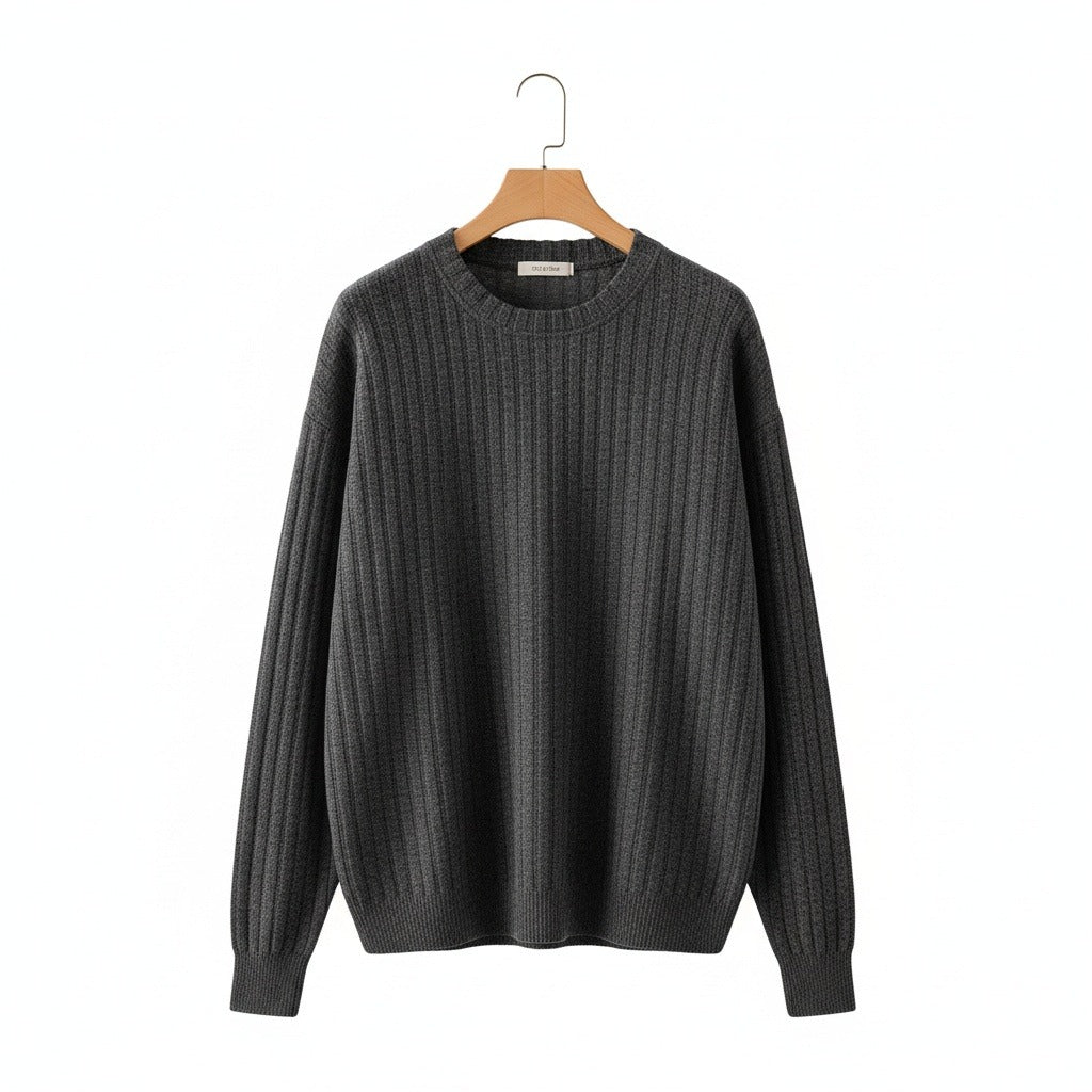 Ribbed Long Sleeve T Shirt - Charcoal Heather - Front View