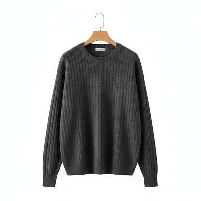 Ribbed Long Sleeve T Shirt - Charcoal Heather - Front View