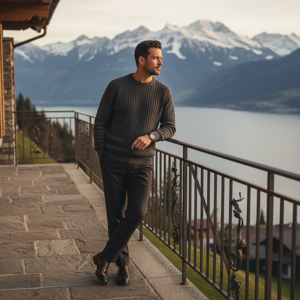 Ribbed Long Sleeve T Shirt - Charcoal Heather - Angled Shot