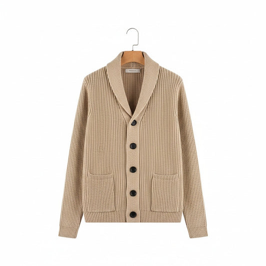 Shawl Collar Sweater - Tan - Front View